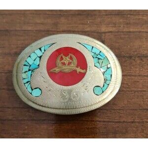 VINTAGE Silver Tone SHRINERS BELT BUCKLE HANDCRAFTED DENVER COLORADO ~4x3"